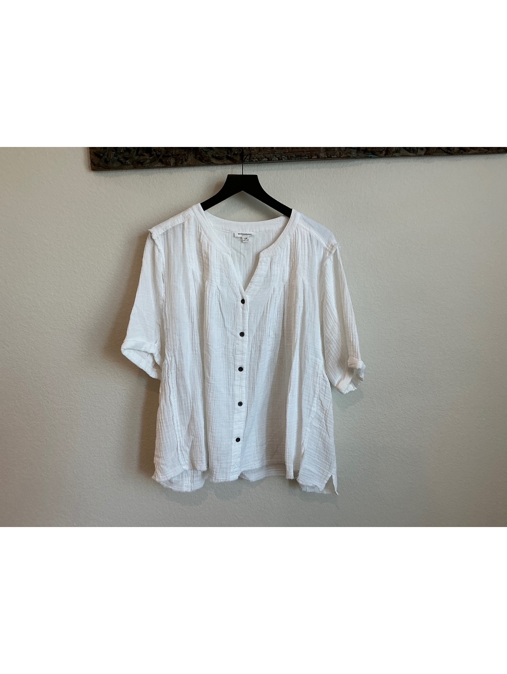 Beachlunchlounge White Lightweight Button-Up Blouse, Size L